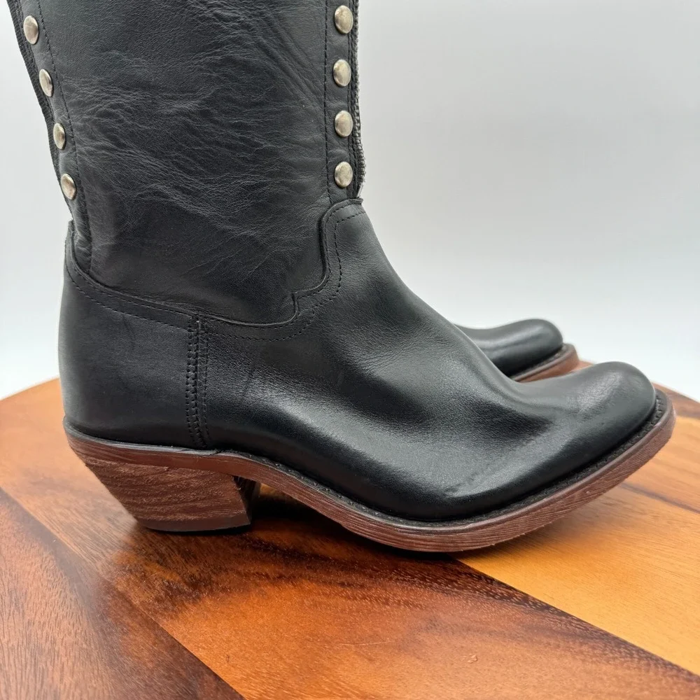 Reba by Justin Womens 5.5 Leslie Tall Western Boots Black Leather Cowboy Studded